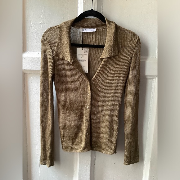Zara Gold Ribbed Blouse - Picture 1 of 10